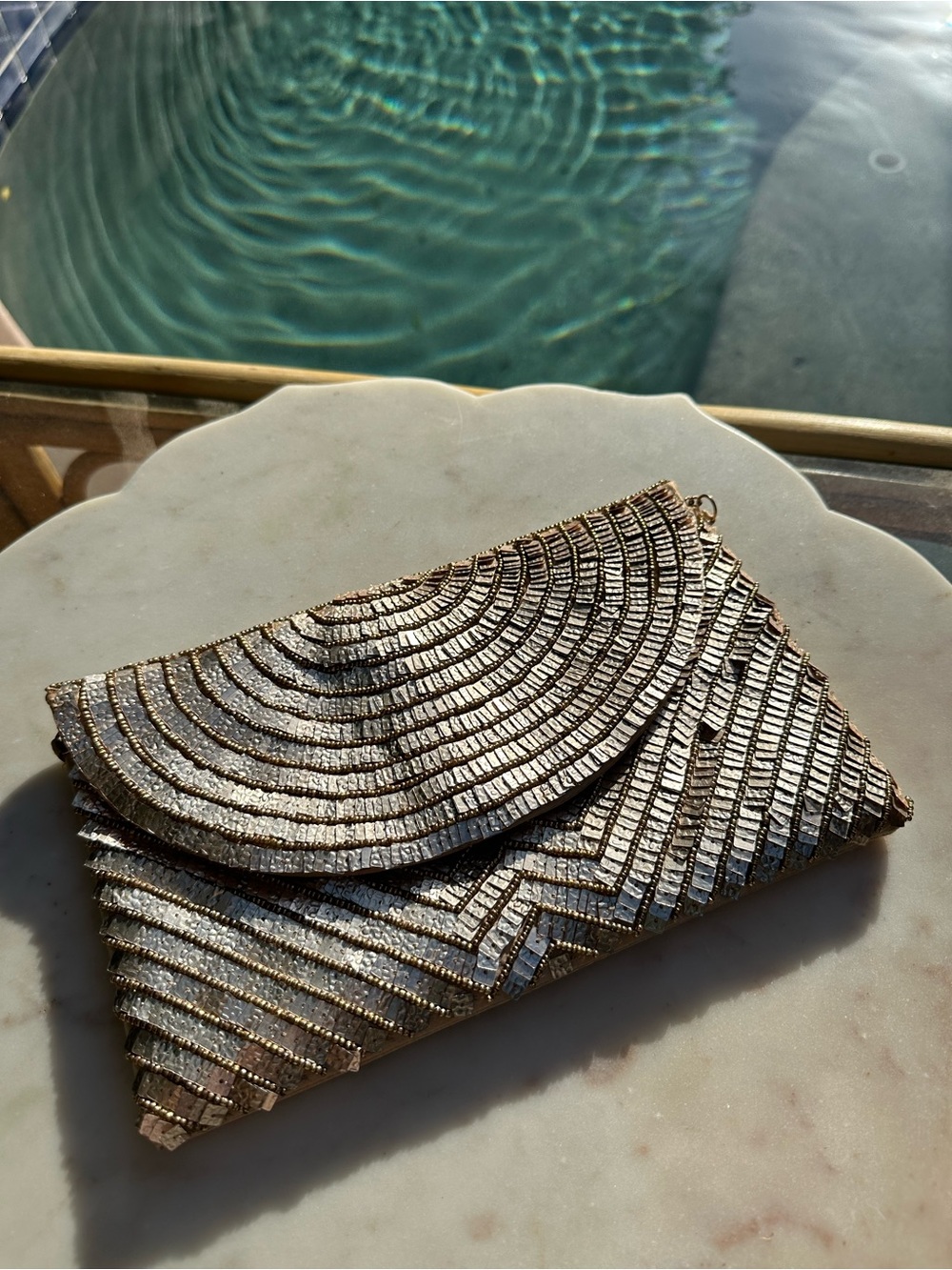 Bijou Brigitte Evening Clutch with Gold Beaded Wave Design